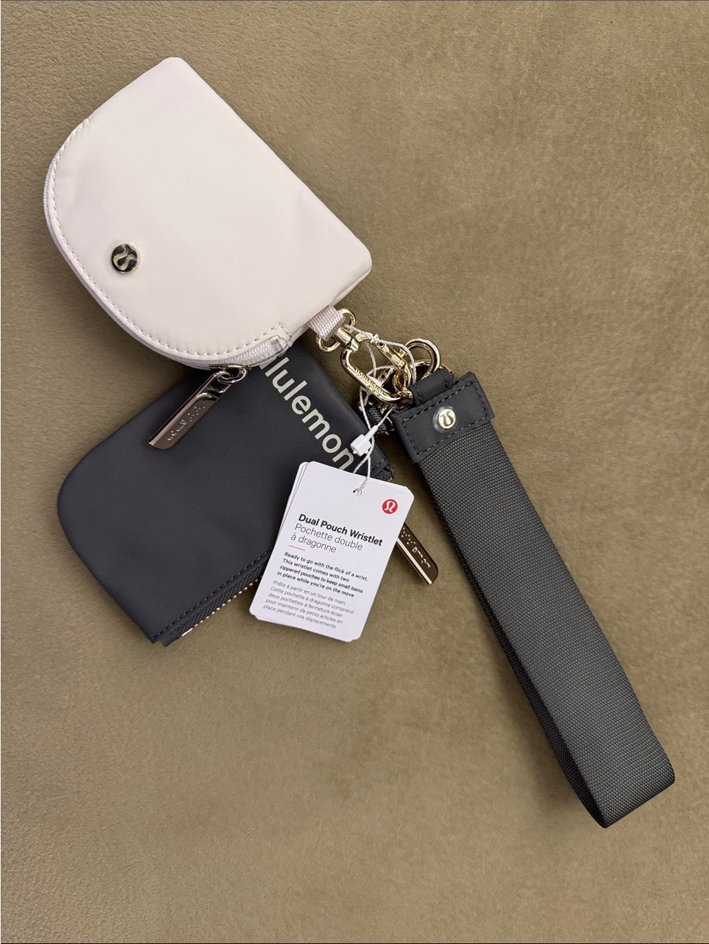 lululemon athletica Dual Pouch Wristlet in Cream and Green with Gold Hardware